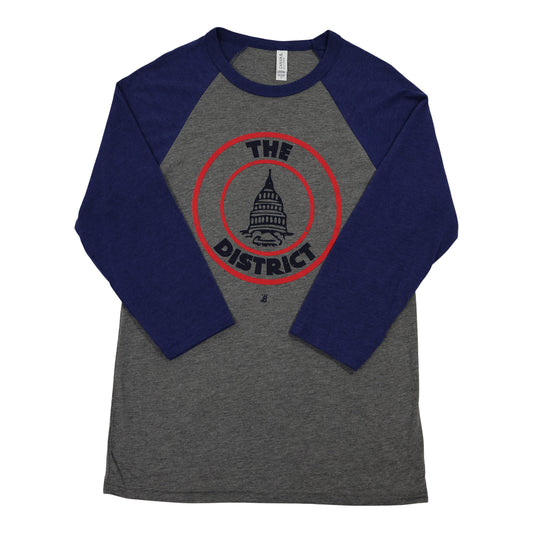 Unisex 3/4 Sleeve District Seal Raglan shirt - Grey/Navy