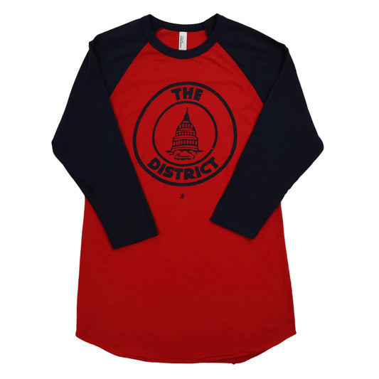 Unisex 3/4 sleeve The District Seal Raglan - Red/Navy