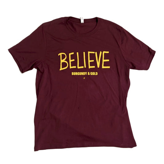 Unisex 'BELIEVE' T-shirt - Heather Cardinal