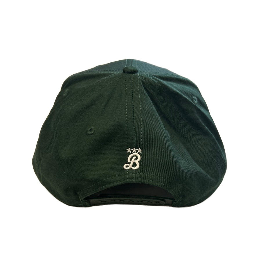 Dark green cap with a logo on a white background