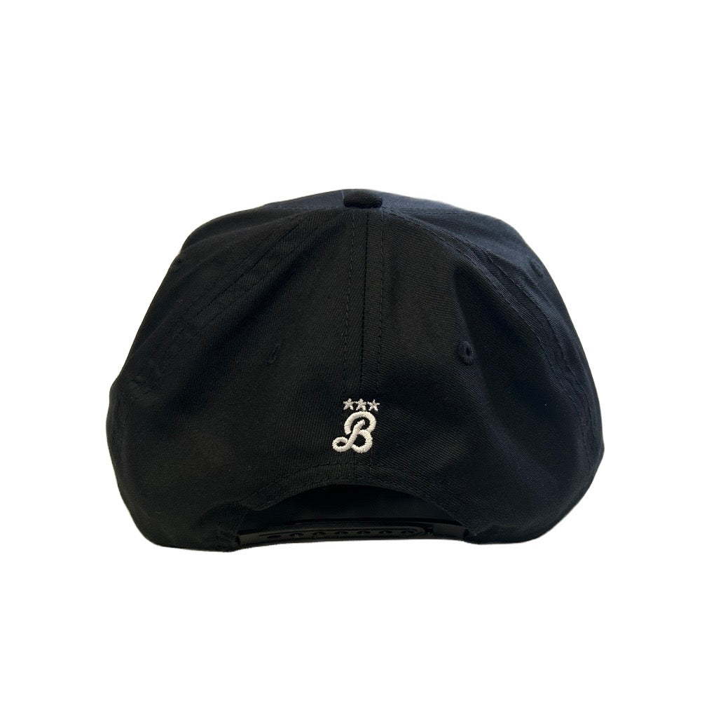 Black cap with a logo on a white background